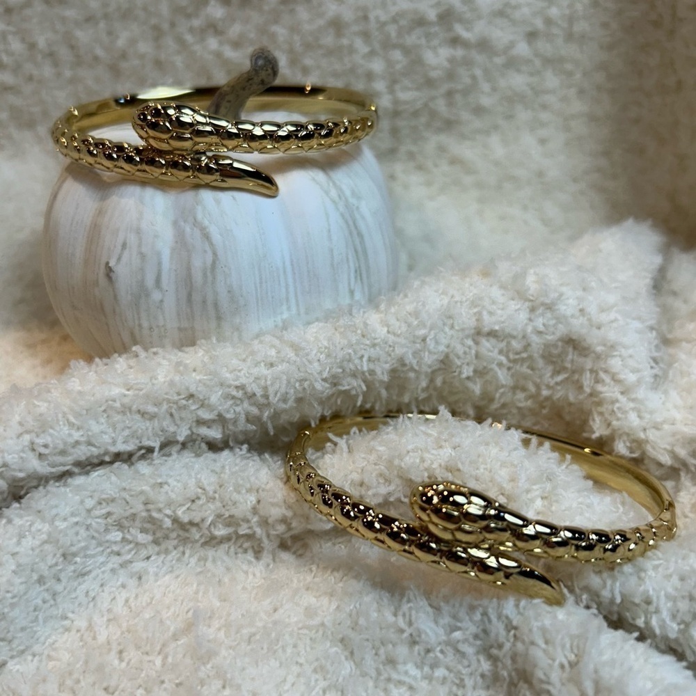 18 KT GOLD-PLATED TEXTURED SNAKE BANGLE CUFF BRACELET- REPUTATION- TRENDY NWOT